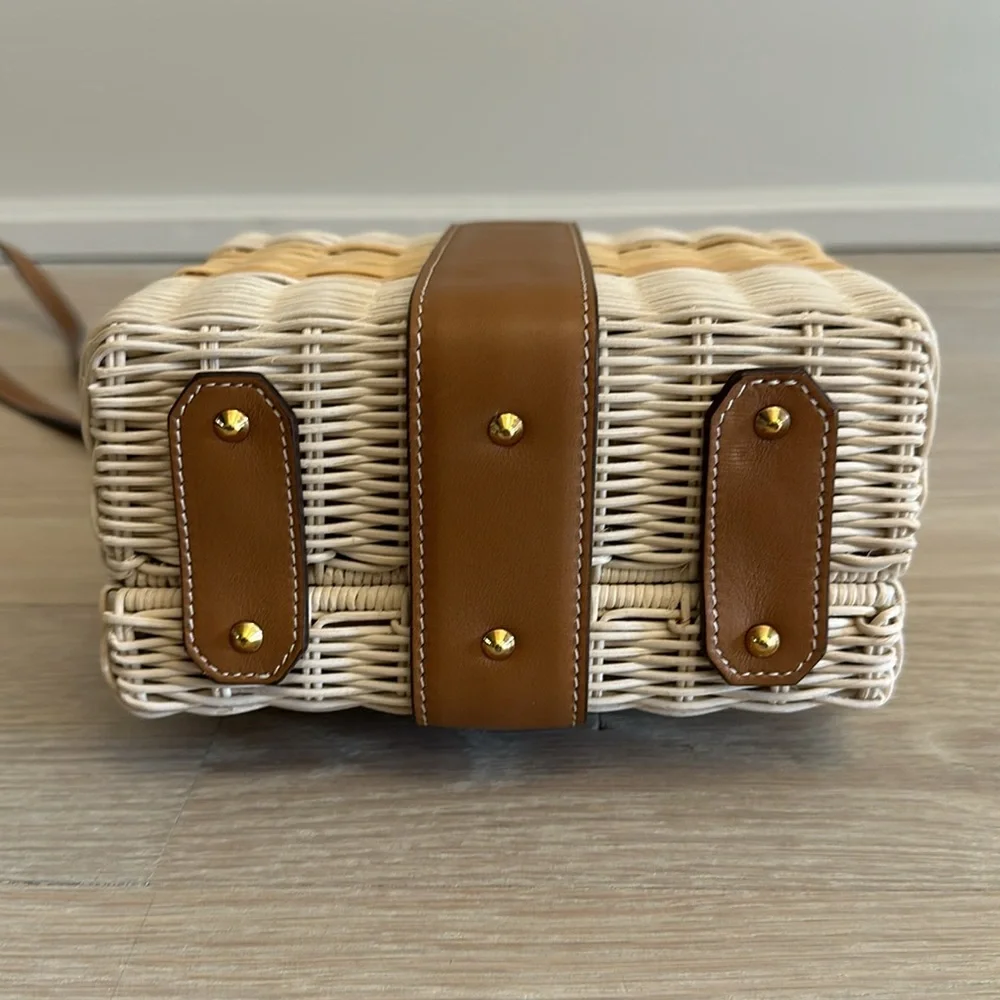 Mark Cross Rattan Wicker and Leather Box Bag - Picture 5 of 7